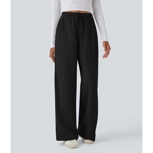 Halara Wide Leg Casual Pants Womens Black Pull On Drawstring Flowy Relaxed Fit